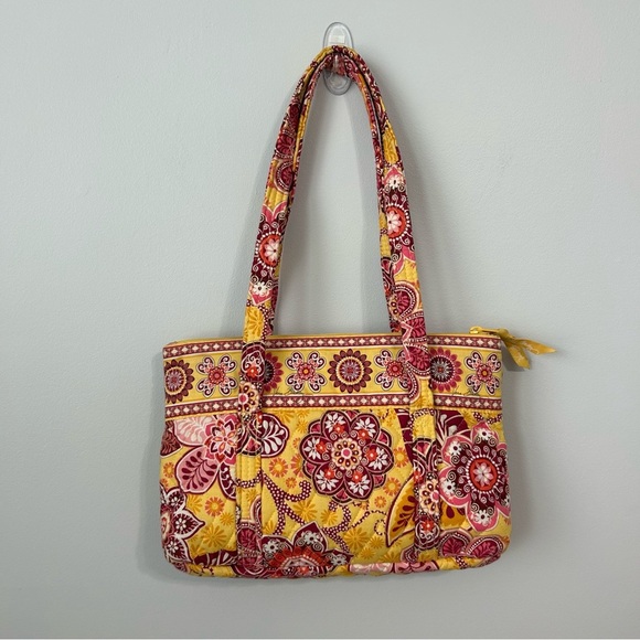 Vera Bradley Retired Bali Gold Libby Yellow Pink Floral Paisley Shoulder Bag - Picture 2 of 6